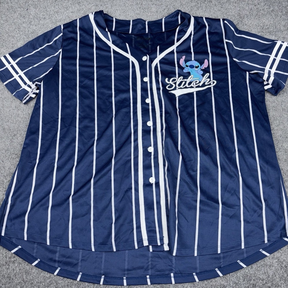 Disney Lilo & Stitch Ohana Baseball Jersey Shirt Women's 3X Blue Button Front